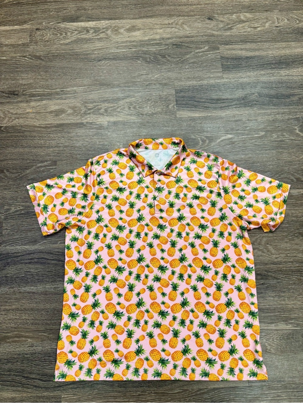 Caddy Cart Golf XL Pink Pineapple Print Polo Shirt Tropical Stretch Golf
